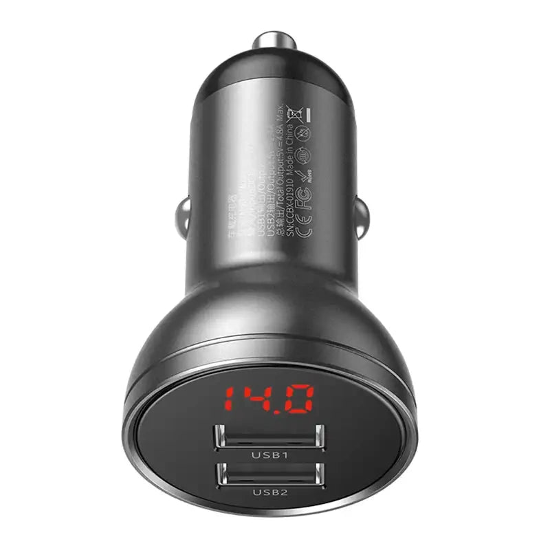 Ładowarka samochodowa Baseus z wyświetlaczem, 2x USB, 4,8A, 24W (szara) - Product Image 2