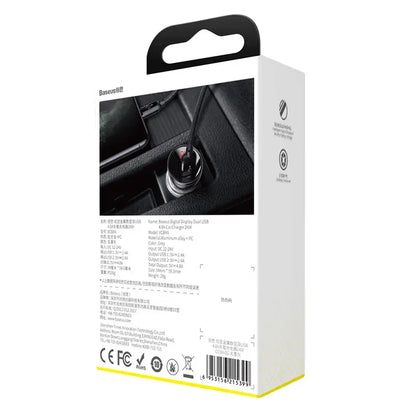 Ładowarka samochodowa Baseus z wyświetlaczem, 2x USB, 4,8A, 24W (srebrna) - Product Image 7