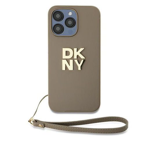 DKNY Wrist Strap Stock Logo case for iPhone 15 Pro - beige
