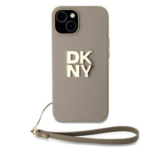 DKNY Wrist Strap Stock Logo case for iPhone 15 Plus - beige