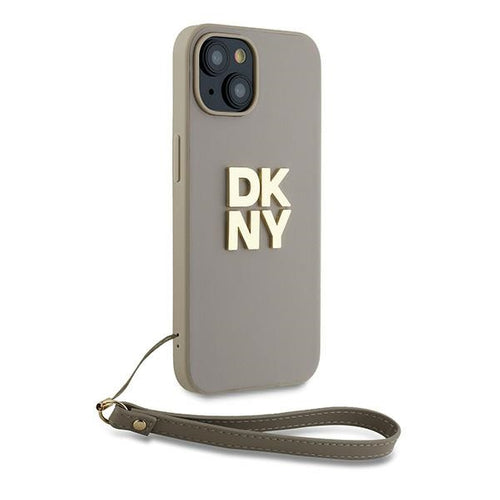 DKNY Wrist Strap Stock Logo case for iPhone 15 Plus - beige