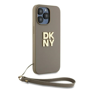 DKNY Wrist Strap Stock Logo case for iPhone 15 Pro Max - beige