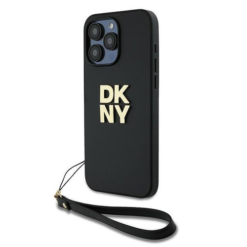 DKNY Wrist Strap Stock Logo case for iPhone 15 Pro Max - black