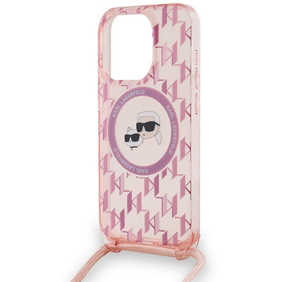 Karl Lagerfeld IML Crossbody Monogram Karl &amp; Choupette Head MagSafe case for iPhone 15 Pro - pink