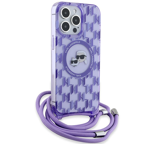 Karl Lagerfeld IML Crossbody Monogram Karl &amp; Choupette Head MagSafe case for iPhone 15 Pro - purple