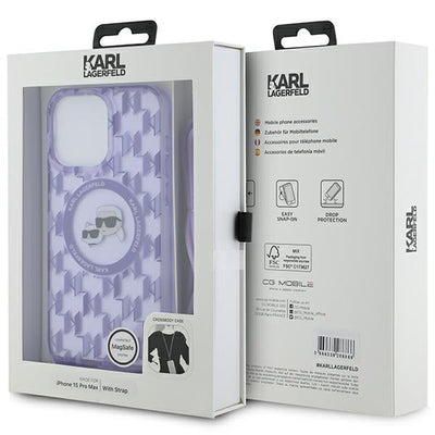 Karl Lagerfeld IML Crossbody Monogram Karl &amp; Choupette Head MagSafe case for iPhone 15 Pro - purple