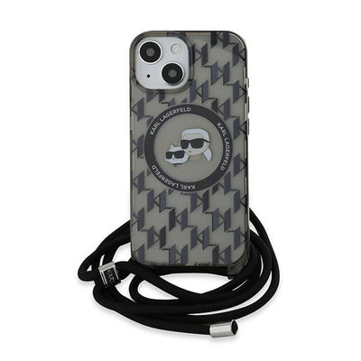 Karl Lagerfeld IML Crossbody Monogram Karl &amp; Choupette Head MagSafe Case for iPhone 15 / 14 / 13 - Black