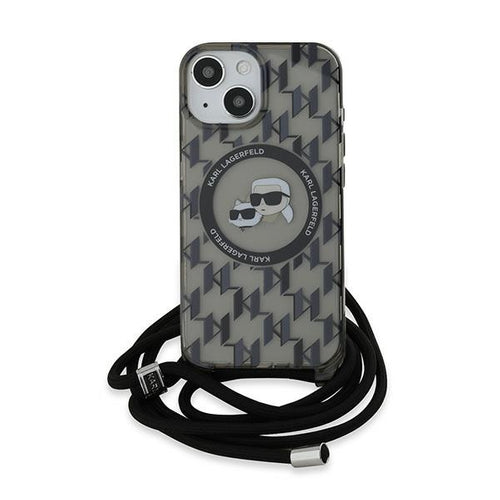 Karl Lagerfeld IML Crossbody Monogram Karl &amp; Choupette Head MagSafe Case for iPhone 15 / 14 / 13 - Black