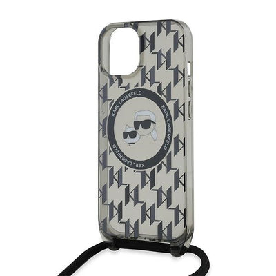 Karl Lagerfeld IML Crossbody Monogram Karl &amp; Choupette Head MagSafe Case for iPhone 15 / 14 / 13 - Black