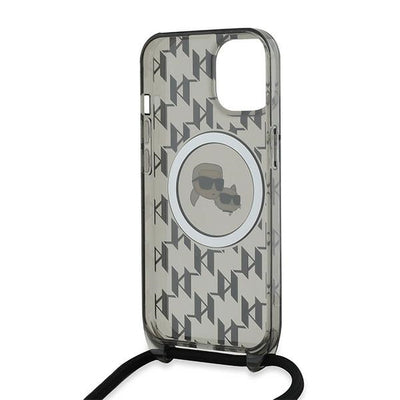 Karl Lagerfeld IML Crossbody Monogram Karl &amp; Choupette Head MagSafe Case for iPhone 15 / 14 / 13 - Black