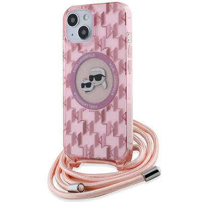 Karl Lagerfeld IML Crossbody Monogram Karl &amp; Choupette Head MagSafe case for iPhone 15 / 14 / 13 - pink