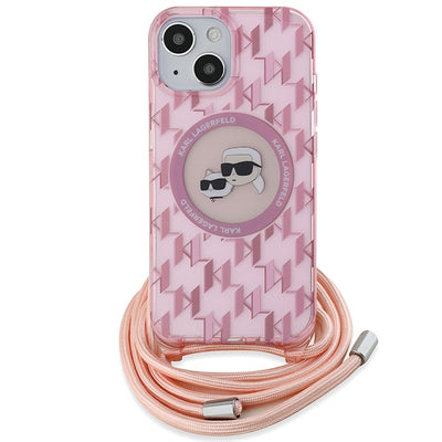 Karl Lagerfeld IML Crossbody Monogram Karl &amp; Choupette Head MagSafe case for iPhone 15 / 14 / 13 - pink