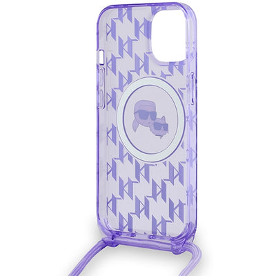 Karl Lagerfeld IML Crossbody Monogram Karl &amp; Choupette Head MagSafe case for iPhone 15 / 14 / 13 - purple