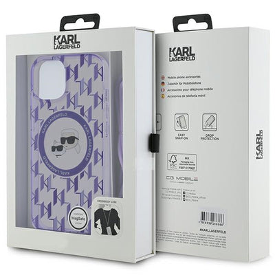 Karl Lagerfeld IML Crossbody Monogram Karl &amp; Choupette Head MagSafe case for iPhone 15 / 14 / 13 - purple