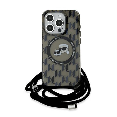 Karl Lagerfeld IML Crossbody Monogram Karl &amp; Choupette Head MagSafe Case for iPhone 15 Pro Max - Black