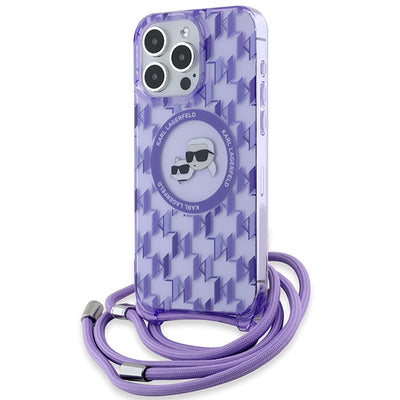 Karl Lagerfeld IML Crossbody Monogram Karl &amp; Choupette Head MagSafe Case for iPhone 15 Pro Max - Purple