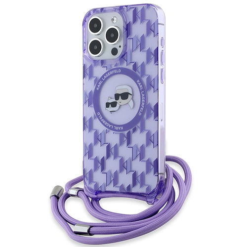 Karl Lagerfeld IML Crossbody Monogram Karl &amp; Choupette Head MagSafe Case for iPhone 15 Pro Max - Purple