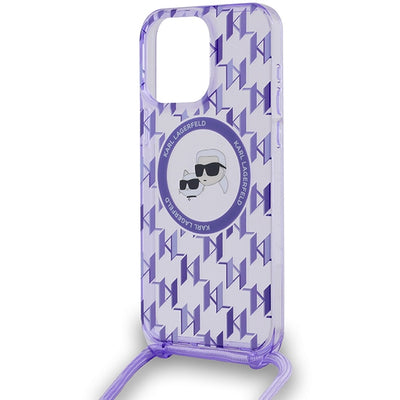 Karl Lagerfeld IML Crossbody Monogram Karl &amp; Choupette Head MagSafe Case for iPhone 15 Pro Max - Purple
