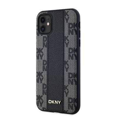 DKNY Leather Checkered Mono Pattern MagSafe Case for iPhone 11 / Xr - Black