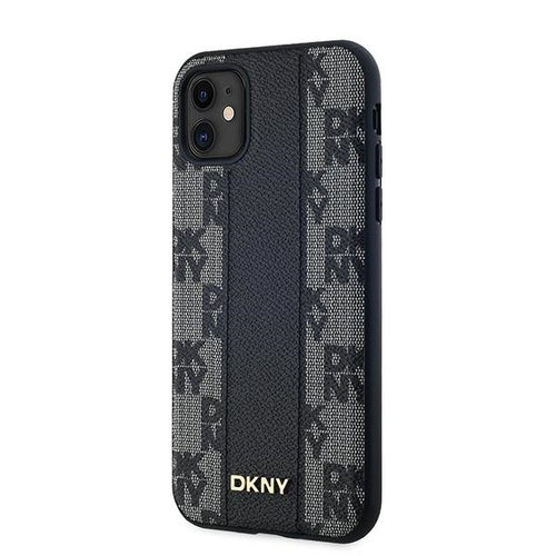 DKNY Leather Checkered Mono Pattern MagSafe Case for iPhone 11 / Xr - Black