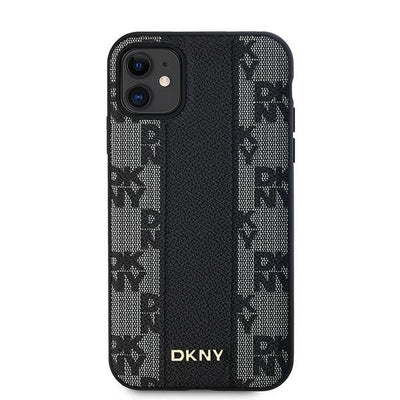 DKNY Leather Checkered Mono Pattern MagSafe Case for iPhone 11 / Xr - Black