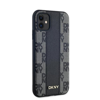 DKNY Leather Checkered Mono Pattern MagSafe Case for iPhone 11 / Xr - Black