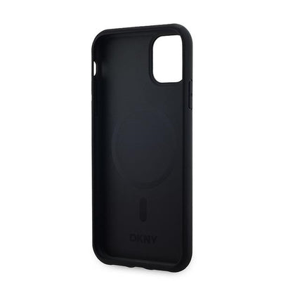 DKNY Leather Checkered Mono Pattern MagSafe Case for iPhone 11 / Xr - Black