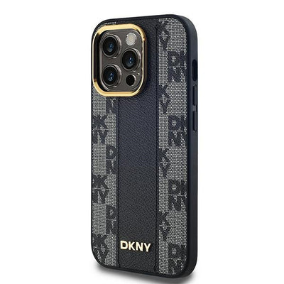 DKNY Leather Checkered Mono Pattern MagSafe Case for iPhone 13 Pro / 13 - Black