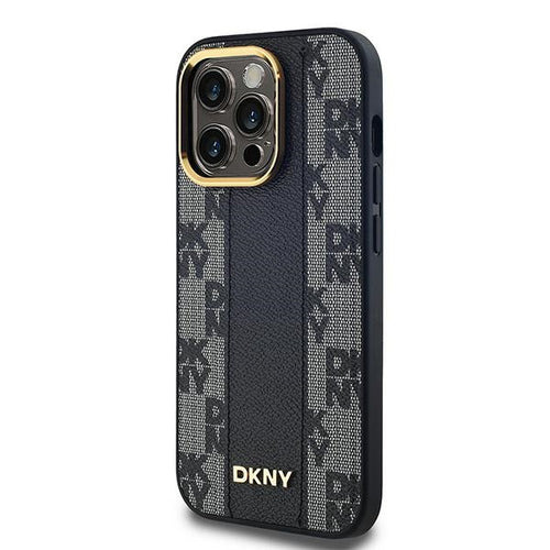 DKNY Leather Checkered Mono Pattern MagSafe Case for iPhone 13 Pro Max - Black