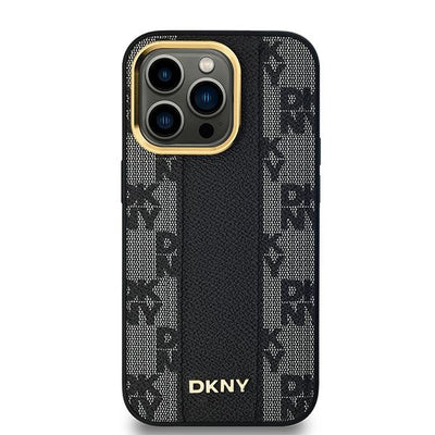 DKNY Leather Checkered Mono Pattern MagSafe case for iPhone 14 Pro - black