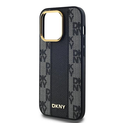 DKNY Leather Checkered Mono Pattern MagSafe case for iPhone 14 Pro - black
