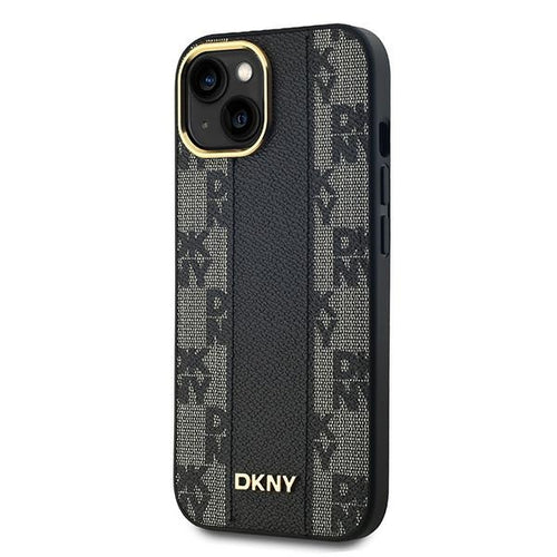 DKNY Leather Checkered Mono Pattern MagSafe Case for iPhone 14/15/13 - Black