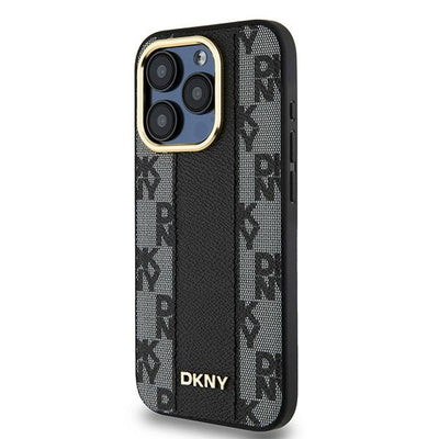 DKNY Leather Checkered Mono Pattern MagSafe case for iPhone 15 Pro - black
