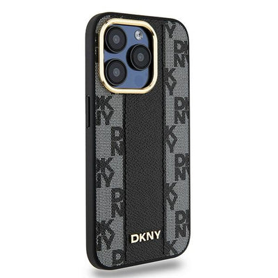 DKNY Leather Checkered Mono Pattern MagSafe case for iPhone 15 Pro - black