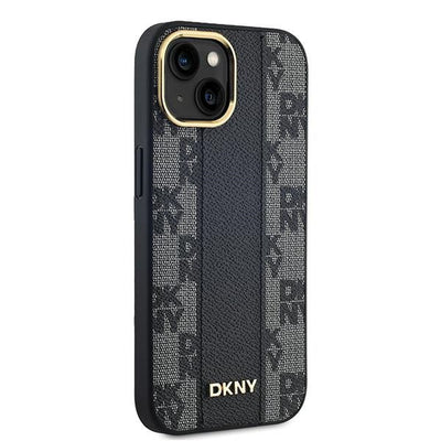 DKNY Leather Checkered Mono Pattern MagSafe Case for iPhone 15 Plus / 14 Plus - Black