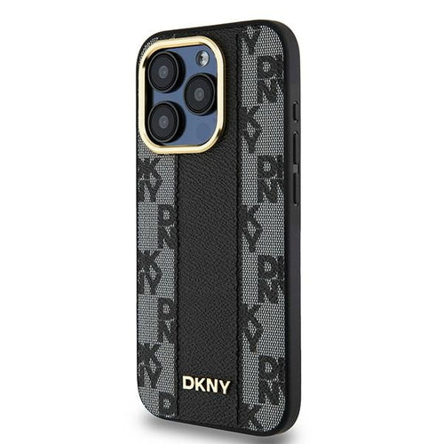 DKNY Leather Checkered Mono Pattern MagSafe iPhone 15 Pro Max Case - Black