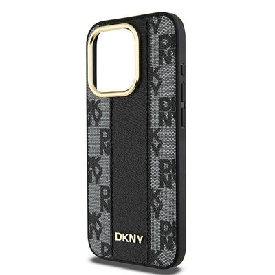 DKNY Leather Checkered Mono Pattern MagSafe iPhone 15 Pro Max Case - Black