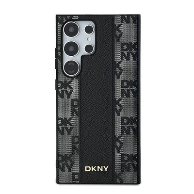 DKNY Leather Checkered Mono Pattern MagSafe Case for Samsung Galaxy S24 Ultra - Black