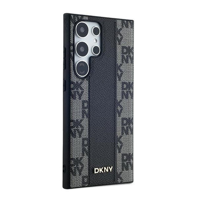 DKNY Leather Checkered Mono Pattern MagSafe Case for Samsung Galaxy S24 Ultra - Black