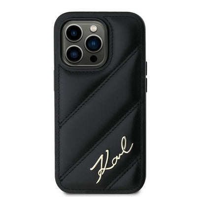 Karl Lagerfeld Diagonal Quilted Script case for iPhone 14 Pro - black