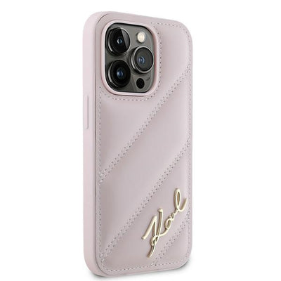 Karl Lagerfeld Diagonal Quilted Script case for iPhone 14 Pro - pink