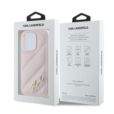 Karl Lagerfeld Diagonal Quilted Script case for iPhone 14 Pro - pink