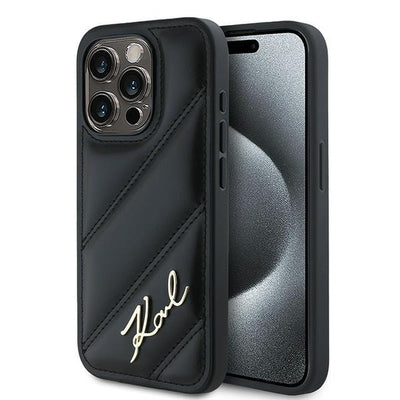 Karl Lagerfeld Diagonal Quilted Script case for iPhone 14 / 15 / 13 - black