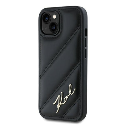 Karl Lagerfeld Diagonal Quilted Script case for iPhone 14 / 15 / 13 - black