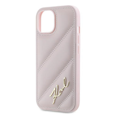 Karl Lagerfeld Diagonal Quilted Script case for iPhone 14 / 15 / 13 - pink