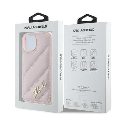 Karl Lagerfeld Diagonal Quilted Script case for iPhone 14 / 15 / 13 - pink
