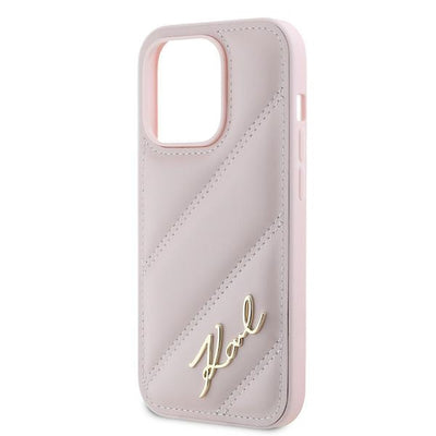 Karl Lagerfeld Diagonal Quilted Script case for iPhone 14 Pro Max - pink