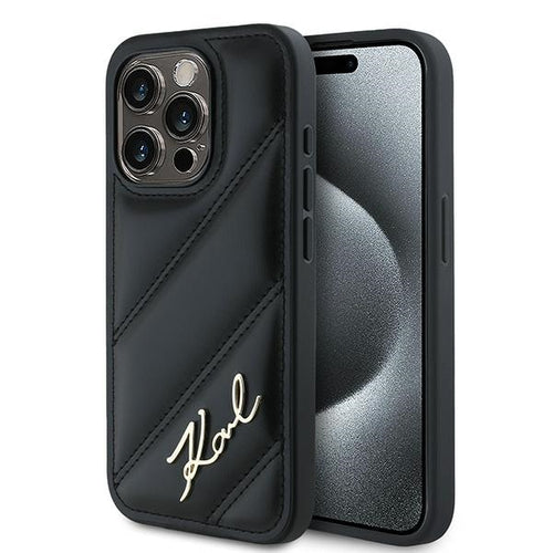 Karl Lagerfeld Diagonal Quilted Script case for iPhone 15 Pro - black