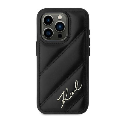 Karl Lagerfeld Diagonal Quilted Script case for iPhone 15 Pro - black