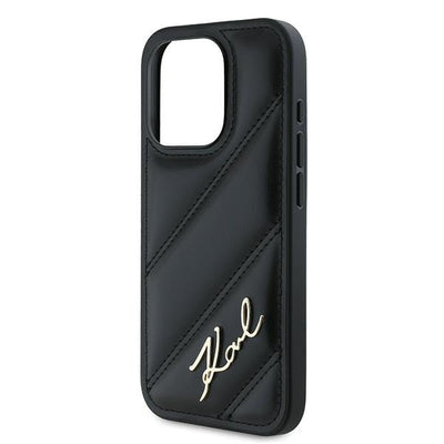 Karl Lagerfeld Diagonal Quilted Script case for iPhone 15 Pro - black